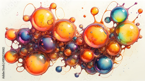 a lot of rainbow soap bubbles on a dark background. oil multicolored soap bubbles. oil illustration.	
