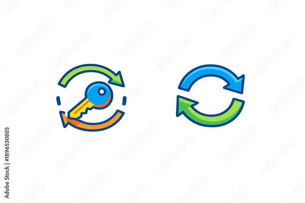 Obraz premium Design of key and refresh symbols shows connection between security and data management
