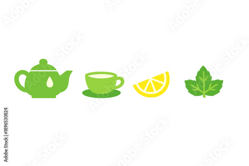 Hot tea brewing process with cups, lemon slices, and mint leaves in a simple kitchen setting during the afternoon