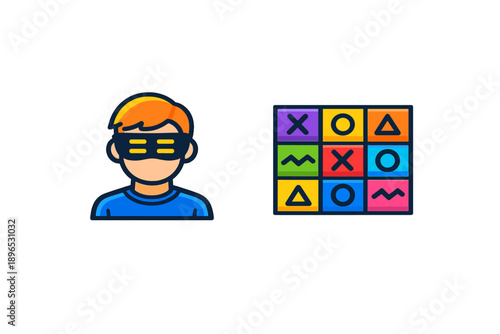 Kid plays a game of tic-tac-toe while wearing a mask during a fun activity in a casual setting with bright colors