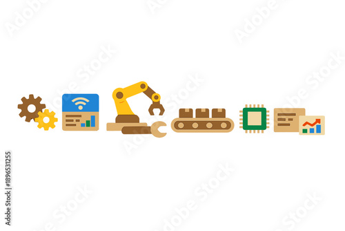 Robotic arm interacts with conveyor belt in a factory setting at daytime highlighting automation and production processes