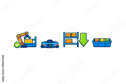 Automation and robotics improve warehouse efficiency with conveyor systems and robotic carts moving goods and organizing storage areas in a distribution center
