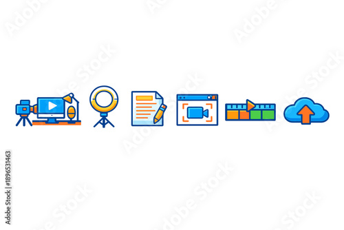 Tools for creating video content on computers with recording cameras, editing software, and cloud storage