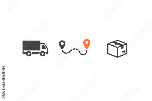 Delivery truck travels a route marked by pins to reach its destination with a package in tow
