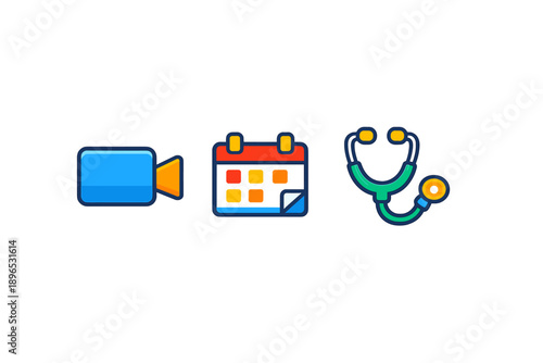 Video call appointment scheduler with stethoscope symbol shows online medical consultation process taking place in the healthcare setting