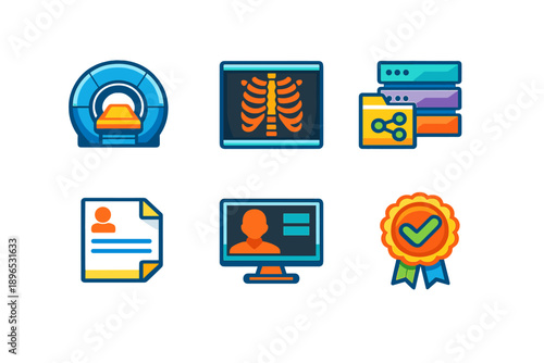 Health care technology icons showing medical imaging, patient information, and data storage in a modern design that highlights the importance of health information management
