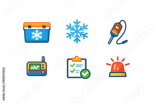 Tools and equipment for monitoring and controlling temperature in a refrigeration system, featuring key devices and symbols used in the field