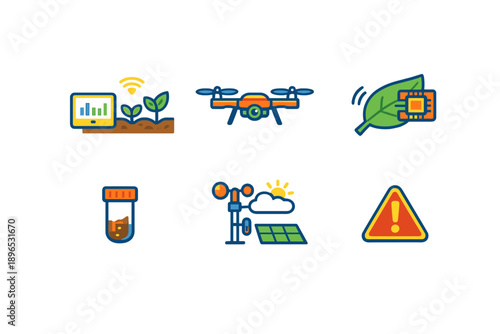 Technology supports agriculture with data collection and analysis for crop growth and environmental monitoring in a modern farming setup