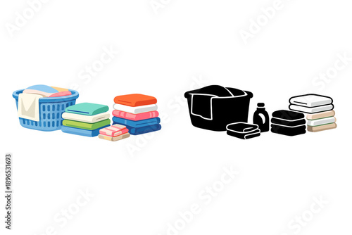 Sorting clean towels and laundry in a basket while preparing for the next wash in a laundry room during the afternoon