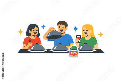 Friends share a meal in a dining setting while engaging in conversation and laughter during a fun gathering at a local restaurant