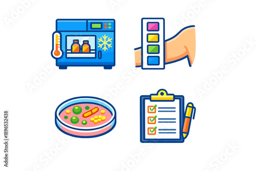 Checking temperature and quality in a laboratory setting with equipment, samples, and a checklist for evaluation