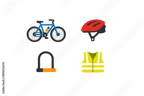 Bicycle gear including a bike, helmet, lock, and vest for safe riding and parking in urban areas during daytime