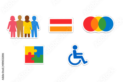 Diverse symbols of inclusivity representing different communities and abilities in a visual format