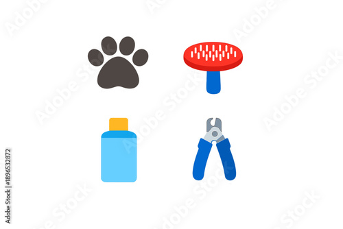 Items used for grooming pets at home during the afternoon on a weekend