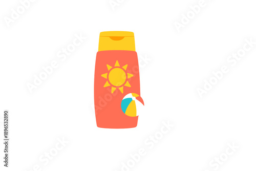 Sun protection lotion and a beach ball on a white background for summer fun