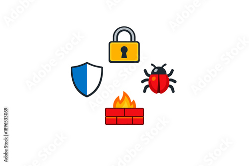 Different security icons show the importance of protection in technology and online safety for users and systems everywhere