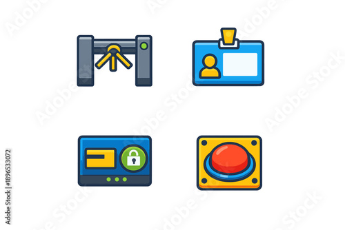 Card access system with reader, identification card, control panel, and emergency button in a secure facility setting