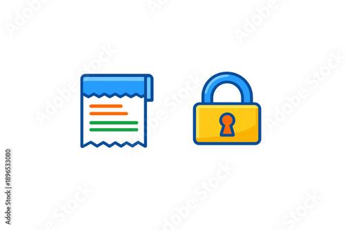 Digital receipt and a lock icon showing security features in a modern application interface for online transactions and payments