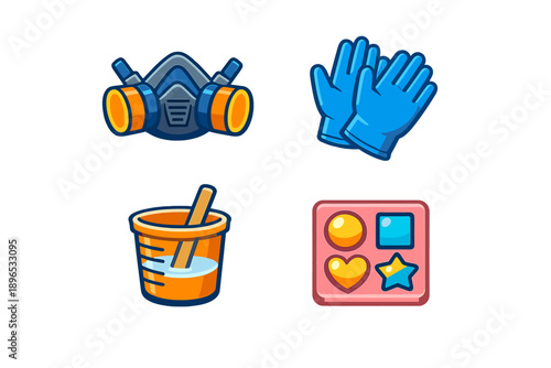 Safety gear and tools used for hands-on activities in a workshop setting during daytime hours