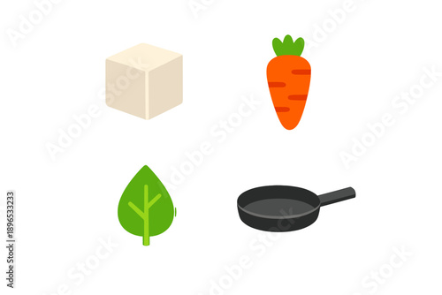Cooking with basic ingredients like tofu, carrot, leaf, and pan to make a simple meal at home in the kitchen during daytime
