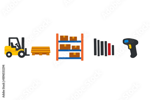 Forklift moves pallet to shelf in warehouse during work hours for storage and inventory management
