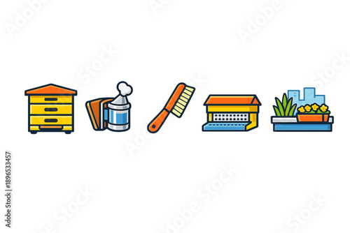 Small items on a table show storage, cooking, cleaning, decoration, and gardening activities in a simple home setting