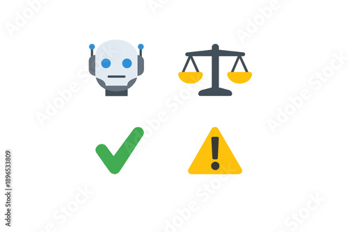 Robots work with law and safety symbols to show the importance of management in modern technology