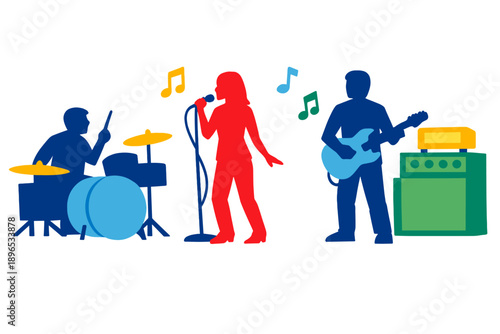 Musicians perform in a small venue during an evening show with drums, guitar, and vocals while people enjoy the music and cheer