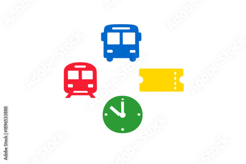Transport symbols and ticket displayed together in a clear design for public transportation awareness and education