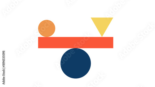 Free Download Geometric balance concept with a navy blue circle, coral bar, orange circle, and yellow triangle on white. - GFXLoad