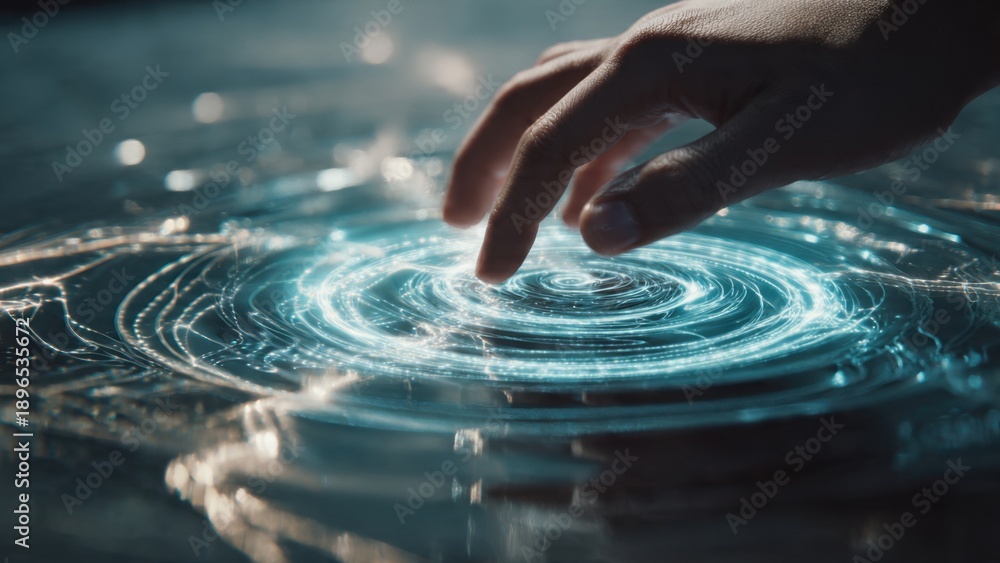 Fototapeta premium Finger touching futuristic digital interface
