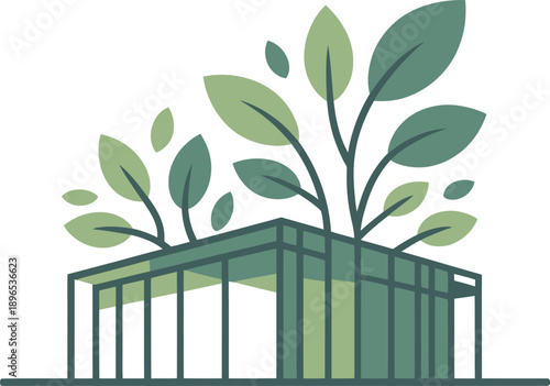 Greenhouse with growing plants, eco friendly icon, sustainable architecture symbol