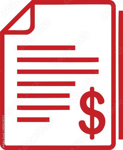 Document with dollar sign and lines illustration viewed from front