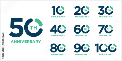 Collection of anniversary logo design. Celebration days special vector icon, 10 to 100 logo symbol graphics	