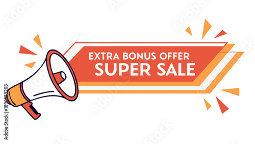 Announcing super sale with bonus offer - in trendy line style, line icons set, media, website, blog, content, web icon set, Vector illustration