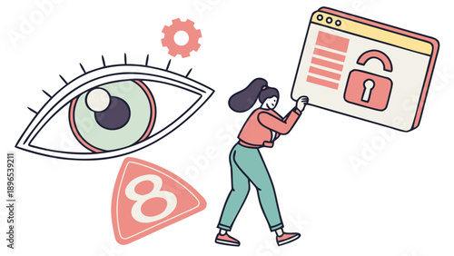 Securing online privacy - in trendy line style, line icons set, media, website, blog, content, web icon set, Vector illustration