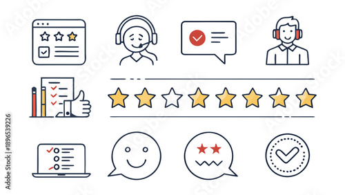 Customer feedback and support icons - in trendy line style, line icons set, media, website, blog, content, web icon set, Vector illustration