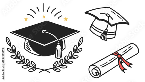 Celebrating academic achievements - in trendy line style, line icons set, media, website, blog, content, web icon set, Vector illustration