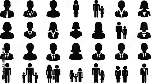 Black Silhouettes of Individuals and Family Units in Business and Casual Attire people woman