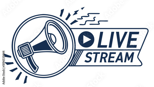 Announcing live stream - in trendy line style, line icons set, media, website, blog, content, web icon set, Vector illustration
