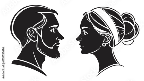 Silhouettes of a man and woman - in trendy line style, line icons set, media, website, blog, content, web icon set, Vector illustration
