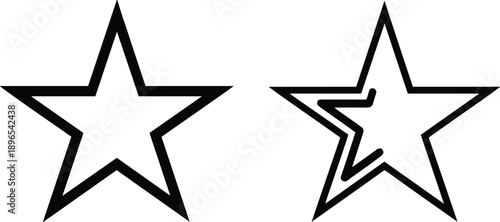 Black outlined star with curved arrow symbol, geometric shape, directional icon, transformation concept, minimal design, vector illustration, abstract graphic