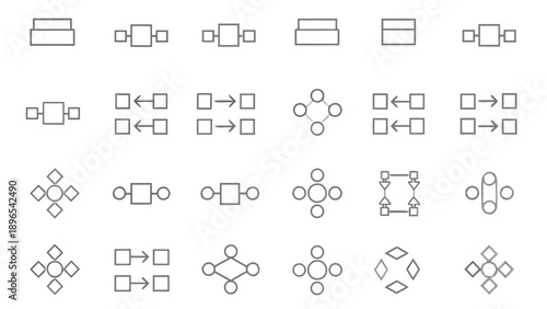 Vector flowchart and diagram icons, connection and interface symbols, for infographic or presentation, isolated on transparent background, png