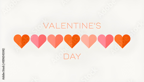 Minimalist geometric hearts aligned in a soft gradient from coral to blush with valentines day in contemporary sans serif type centered on a clean background