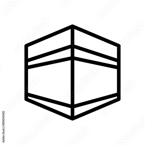 Black line icon kabah. Minimalist islamic ramadan outline icon isolated background.
