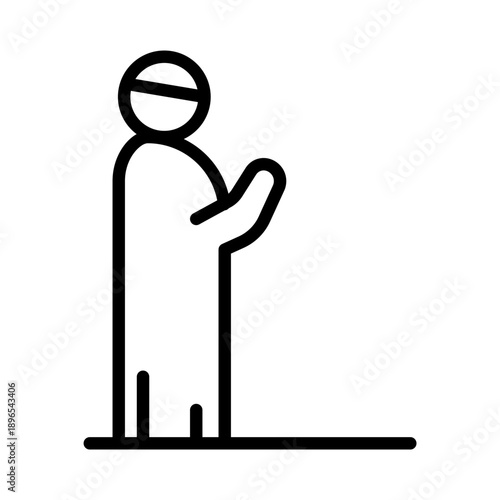 Black line icon muslim prayer. Minimalist islamic ramadan outline icon isolated background.