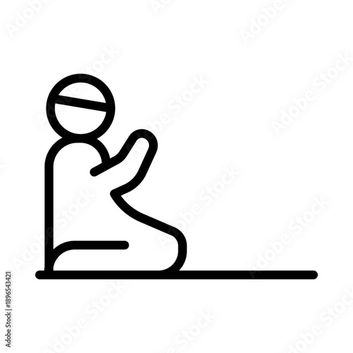 Black line icon muslim prayer. Minimalist islamic ramadan outline icon isolated background.