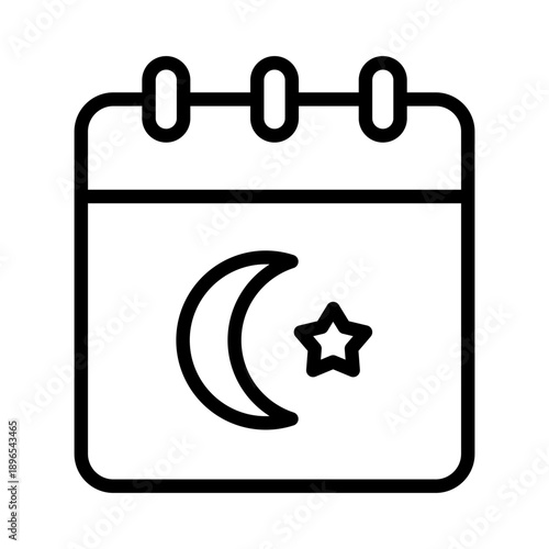 Black line icon ramadan calendar. Minimalist islamic ramadan outline icon isolated background.