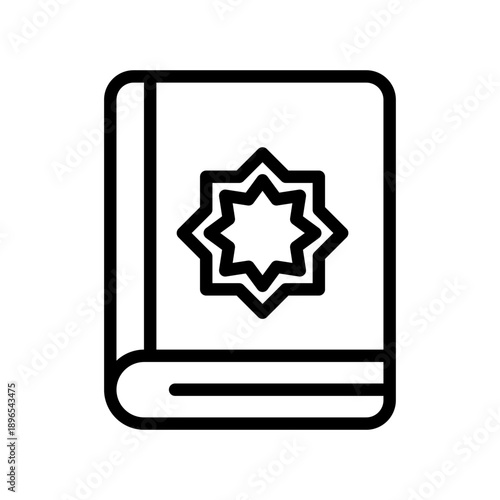 Black line icon quran. Minimalist islamic ramadan outline icon isolated background.