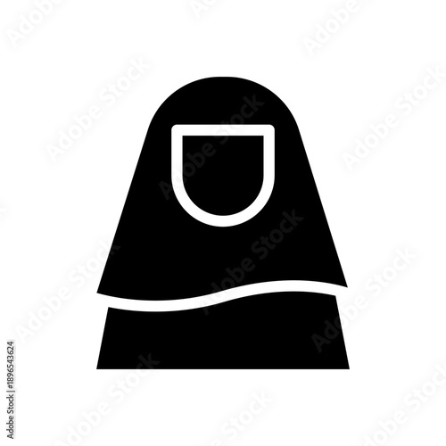 Black solid icon female muslim. Minimalist islamic ramadan silhouette icon isolated background.